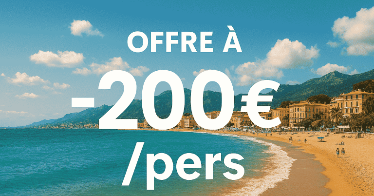 Offre moins de 200€ par personne, vue sur plage et montagne.